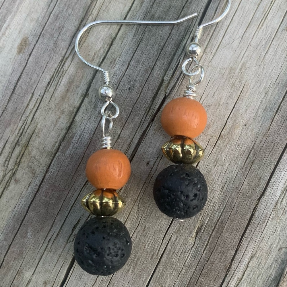 Wood and Black Lava earrings.